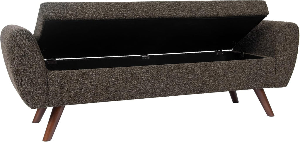 60" Modern Storage Bench with Wood Legs - Dark Brown Boucle