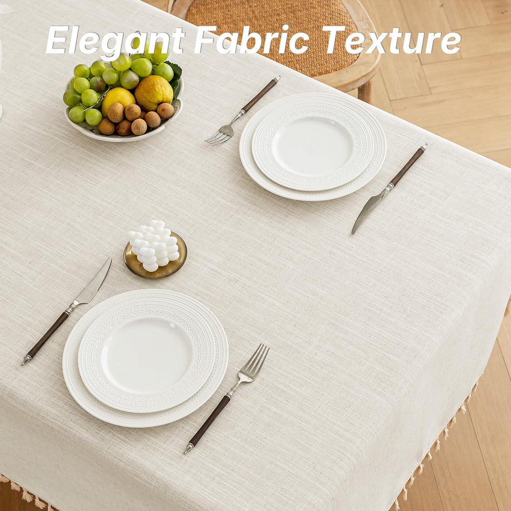Ivory Tablecloths Rectangular 55 x 75 Inch, Linen Look