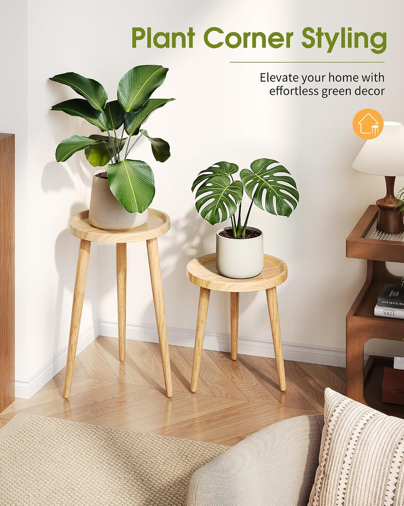 Plant Stand Indoor 2 Pack, Mid Century Wood Indoor Plant Stands, Tall Plant Holder for Flower Pot, Modern Plant Table