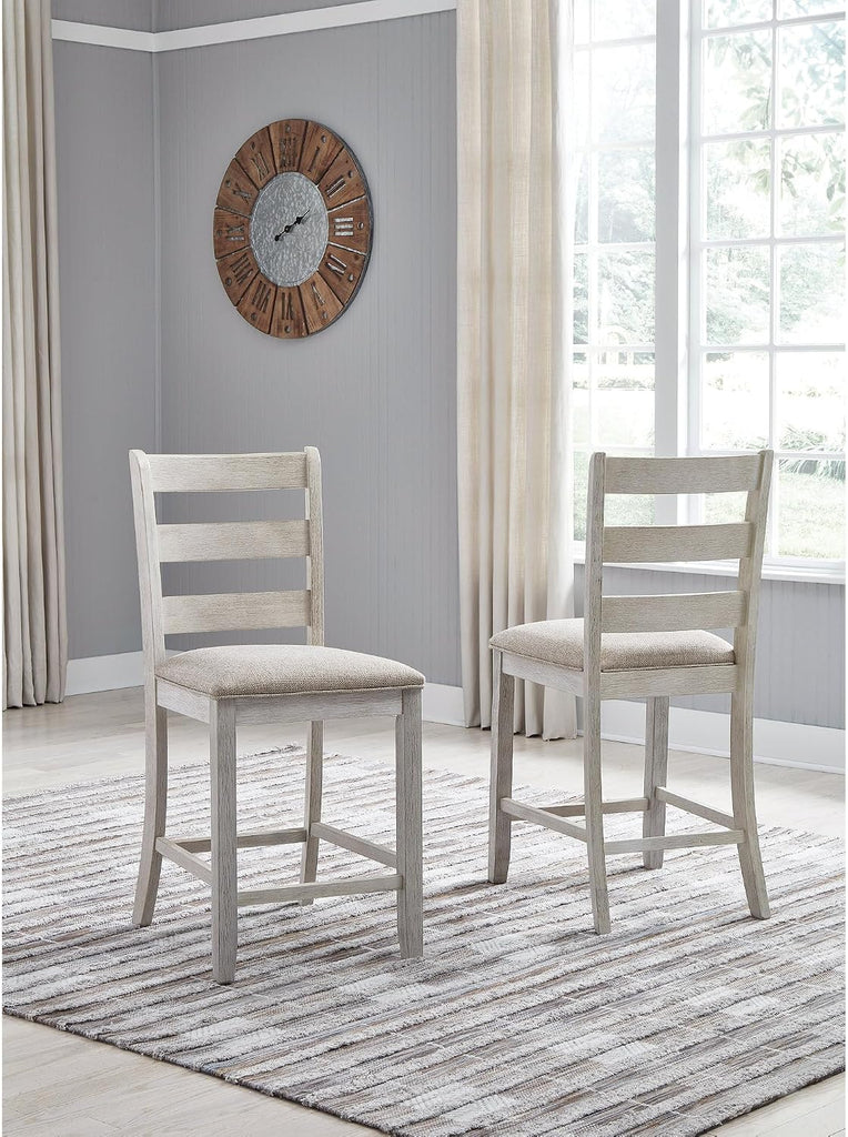 Skempton | 2-Count 24" Counter-Height Upholstered Bar Stools - Coastal Chic Ladder-Back, Antique White