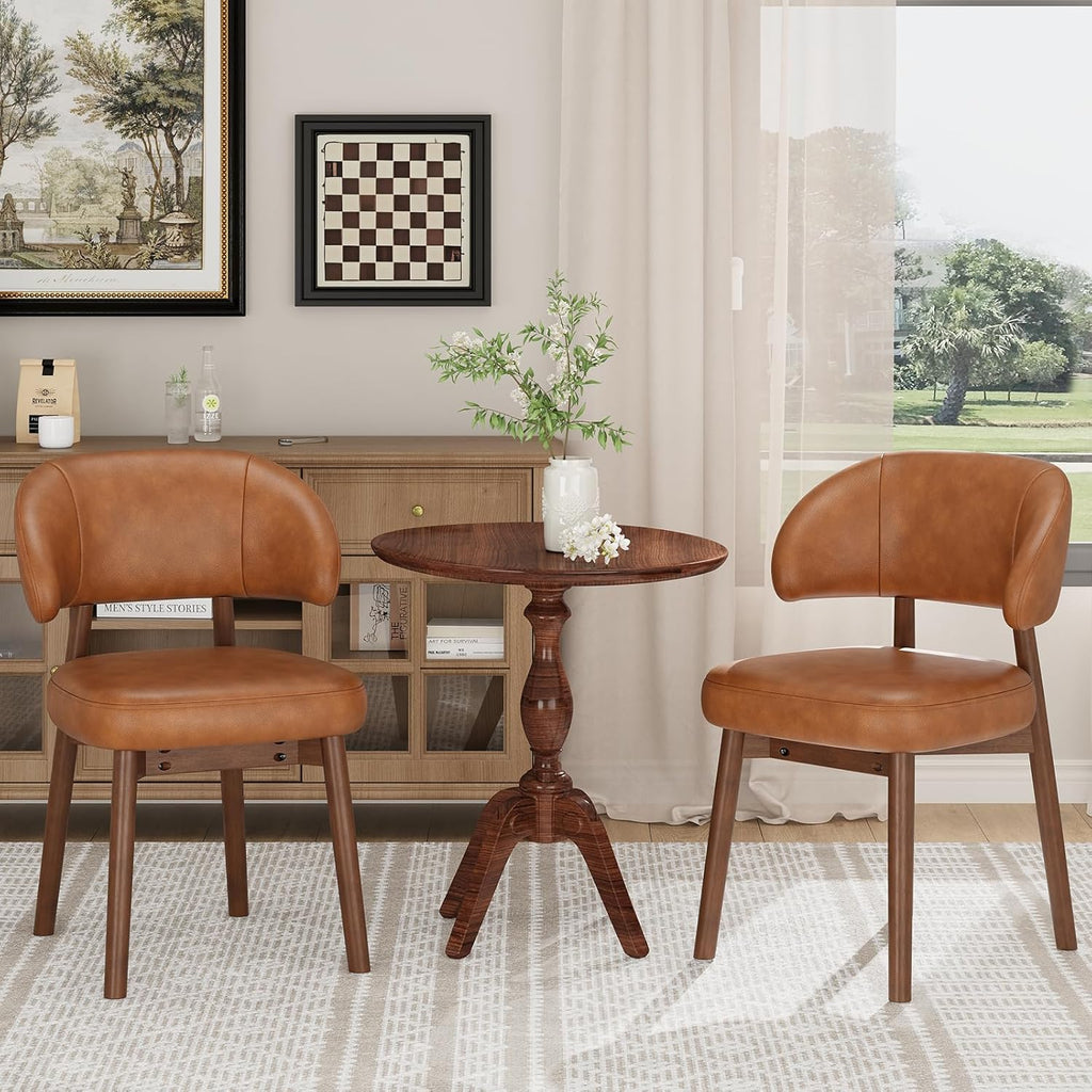Wooden Dining Chairs Set of 4, Modern Upholstered Dining Room Chair, PU Leather Kitchen Side Chairs with Curved Open