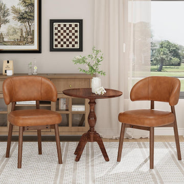 Wooden Dining Chairs Set of 2, Modern Upholstered Dining Room Chair, PU Leather Kitchen Side Chairs with Curved Open