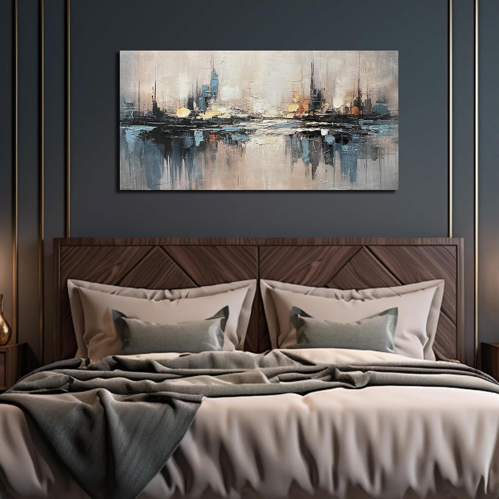 Abstract Canvas Wall Art for Bedrooom Blue and Gray Wall Decor City Wall Art