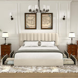 Queen Upholstered Bed Frame with 4 Drawers and Headboard, Velvet Platform Storage Bedframe, Wooden Slats Support