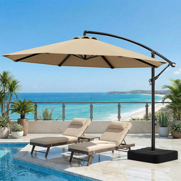 10FT Patio Umbrella with Base, Cantilever Offset Outdoor Umbrella with 360° Rotation, Infinite Tilt