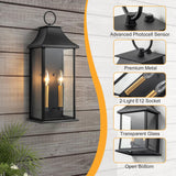 Dusk to Dawn Outdoor Wall Lantern 2-Light, 20.6" Large Outside Wall Sconce, Modern Black Wall Light Fixture with Glass