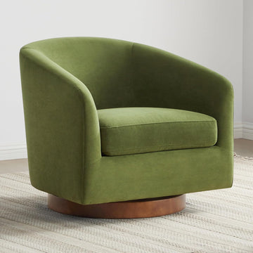 Swivel Accent Chair, Fully Assembled Velvet Barrel Armchair with FSC Certified Upholstered , Forest Green