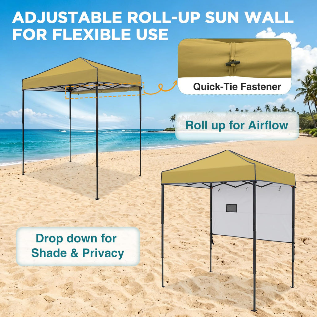 6x4 Instant Pop Up Canopy Tent with 1 Half Wall, Beige