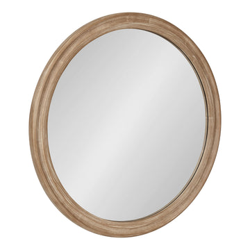 Mansell Farmhouse Wood Framed Round Wall Mirror, 28 inch Diameter, Rustic Brown, Decorative Modern Mirror for Wall