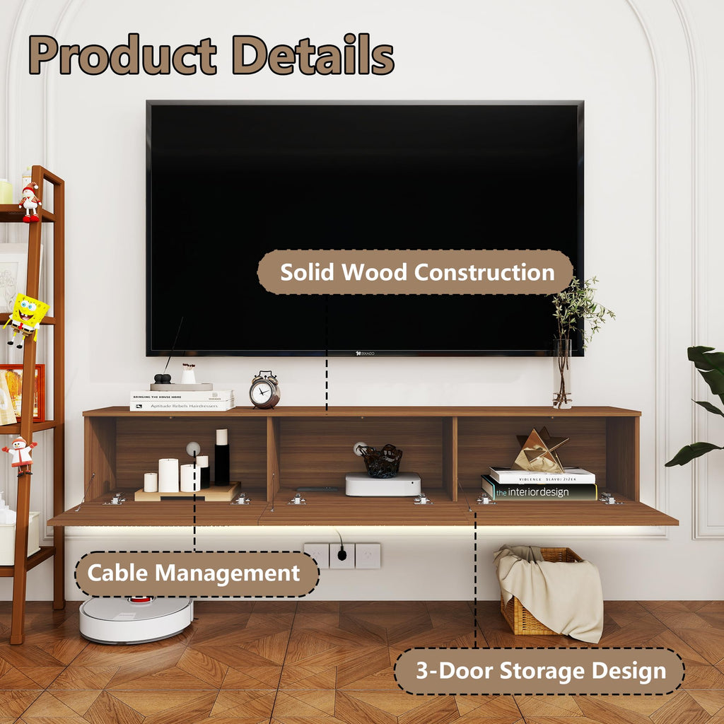 Oak Floating TV Stand, Fluted TV Console Wall Mounted, Floating Entertainment Center, Fluted TVs Cabinet Wood, Oak