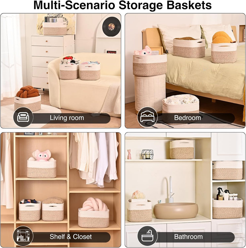 Storage Baskets for Shelves, Woven Storage Basket, Bins for Cube Storage, Cotton Rope Basket with Handles for Toy