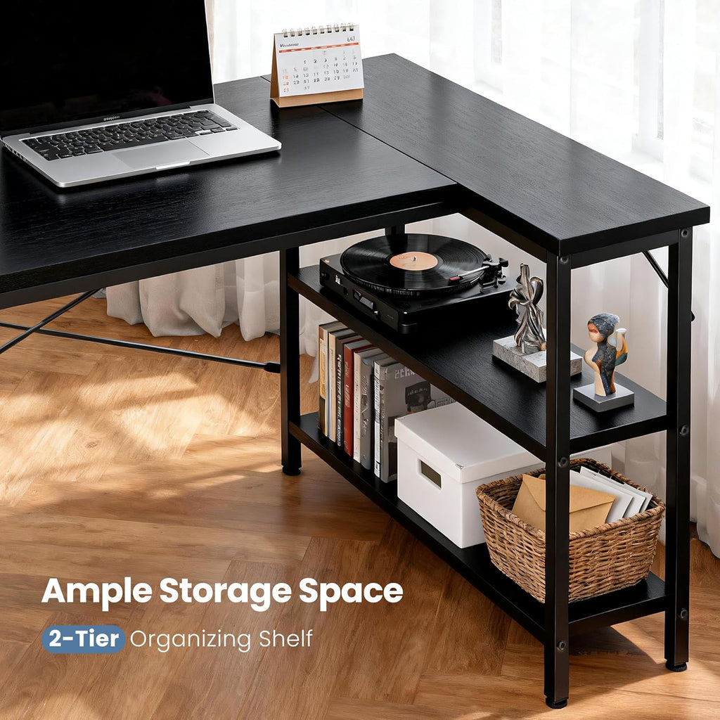 L Shaped Desk 47 Inch Computer Desk Gaming Furniture Corner Desks Home Office PC Table with Reversible Storage Shelves