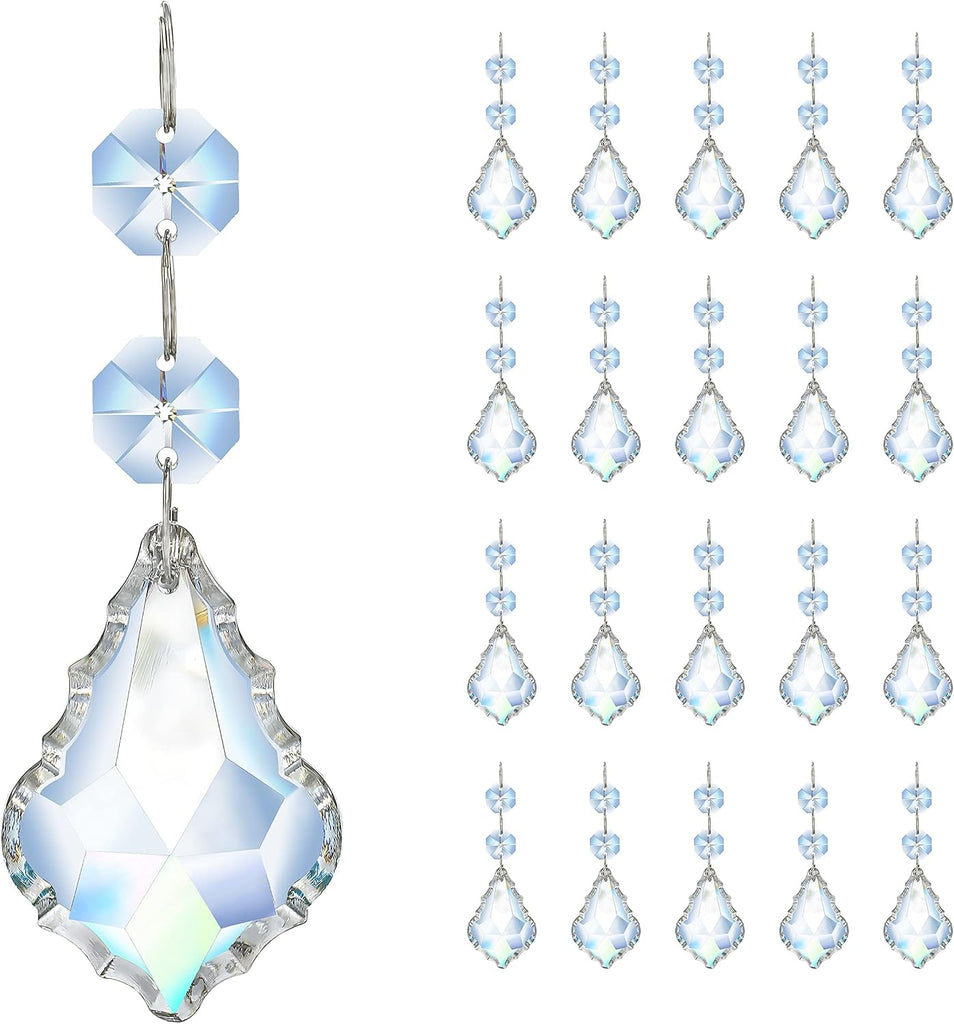 20PCS Clear Crystal Suncatcher Prisms, 63mm Chandelier Replacement Pendants - Maple Leaf Chandelier Prisms Connected