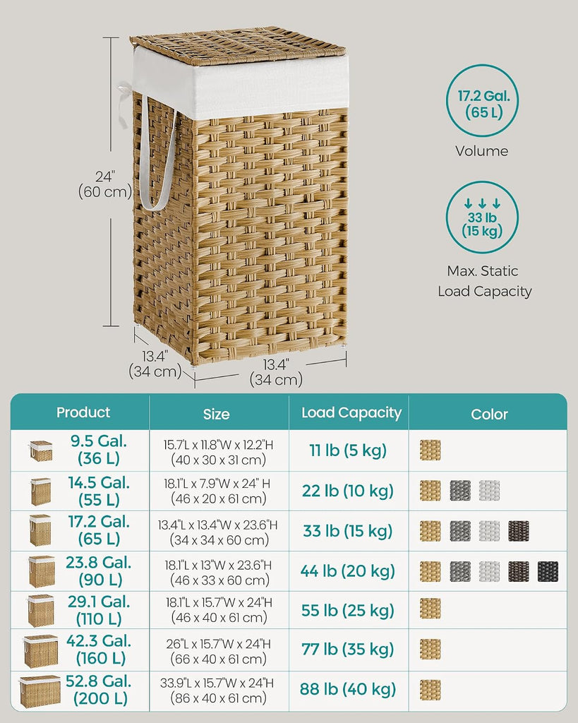 Laundry Hamper with Lid, 17.2 Gallon (65 L) Synthetic Rattan Clothes Laundry Basket with Lid and Handles, Foldable