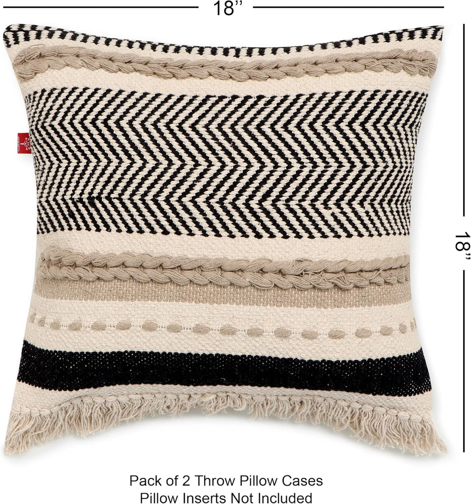 Handmade Boho Throw Pillow Covers - Bohemian Farmhouse Style - Accent Woven Indoor and Covered Patio Pillow Cushion