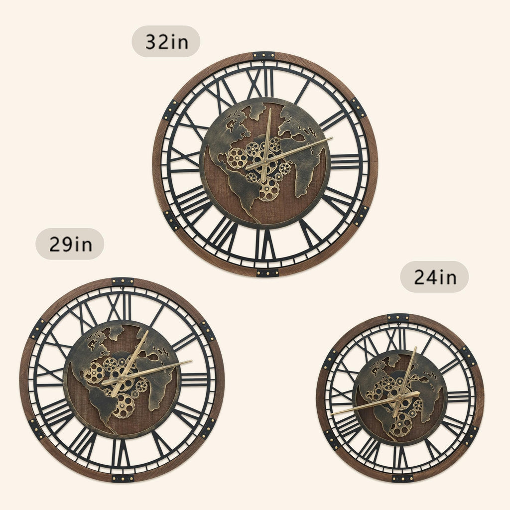Large Wall Clock Decorative: 32" Moving Gear Clocks Battery Operate