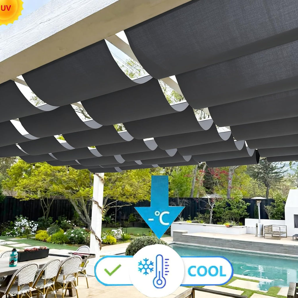 Retractable Wave Sun Shade Sail Waterproof 3x10 FT Sun Shade for Outdoor Garden UV Block Sunshade Cloth Canopy with
