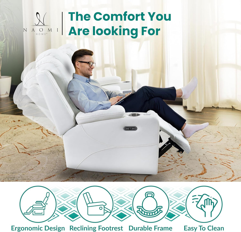 Chicago Deluxe Theater Style Motion Loveseat with LED Lights White/Air Leather