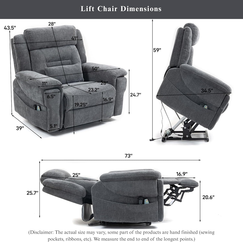 Big Man Power Lift Recliner for Elderly Adults 28 Inch Wide Seat, Oversized Recliner 400 lbs with Heat Massage