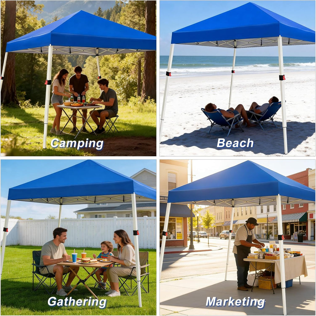 10x10 Slant Legs Pop Up Canopy Tent, 1-Button Push Setup Canopy Tent, Adjustable Height Instant Portable Shelter - Blue
