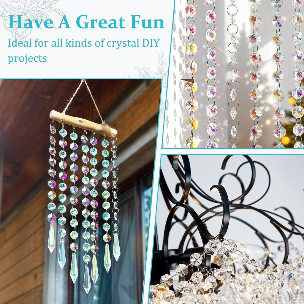 240Pcs Crystal Suncatcher Beads 150 14mm Crystal Glass Octagon Beads with 2 Hole Bulk Sun Catcher Supplies Chandelier