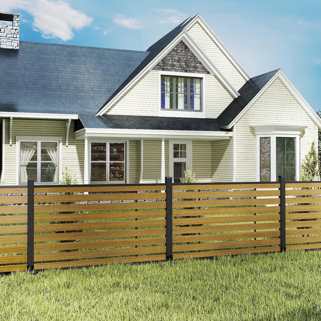 Outdoor Privacy Fence WPC, AC Unit Air Conditioner Screen 3.8 FT(H) x 6 FT(W) Trash Can with Aluminum Alloy Post