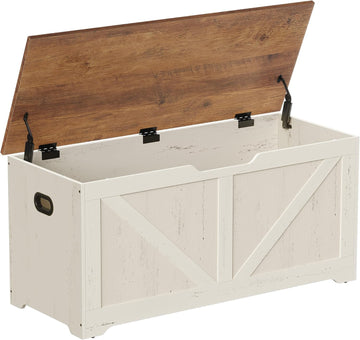 Storage Chest, Storage Bench with 2 Safety Hinges, Farmhouse Style, 15.7 x 39.4 x 18.1 Inches, , Honey Brown and