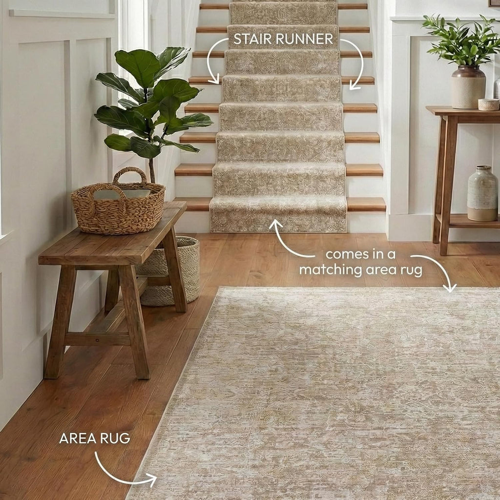 Ethos Harmony Beige Custom Length Hallway & Stair Runner, 31" x 6' - Dense 0.25" Low-Profile Pile, Stain-Resistant