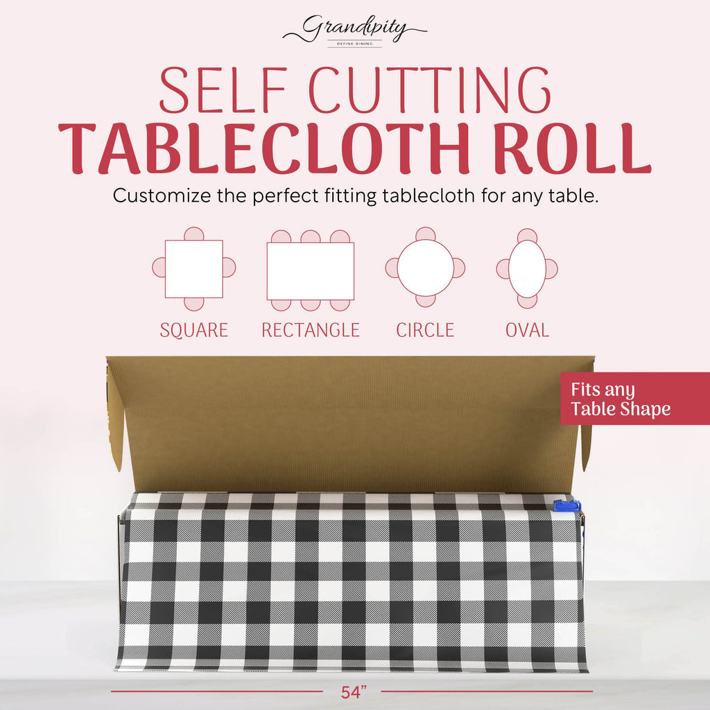 Plastic Table Cloth Roll - 54in x 300 Ft. Table Cover Gingham