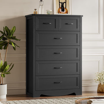 Tall 6-Drawer Dresser , Modern Wooden Chest of Drawers with Metal Handles, Anti-Tipping Design, Sturdy and Stable