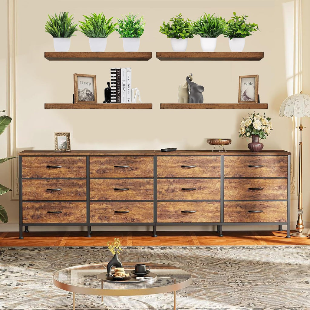 Set of 2 Rustic Shelves for Wall - 16 Inch Rustic Wood Floating Shelves with 1/5" Thicker Steel Brackets | Heavy Duty