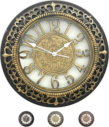 20 Inch Roman Numeral Wall Clock - Silent Non-Ticking Metal Frame with Glass Face, Battery Operated Vintage Decor for Living Room, Bedroom & Office (Antique Gold)