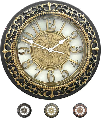 20 Inch Roman Numeral Wall Clock - Silent Non-Ticking Metal Frame with Glass Face, Battery Operated Vintage Decor for Living Room, Bedroom & Office (Antique Gold)