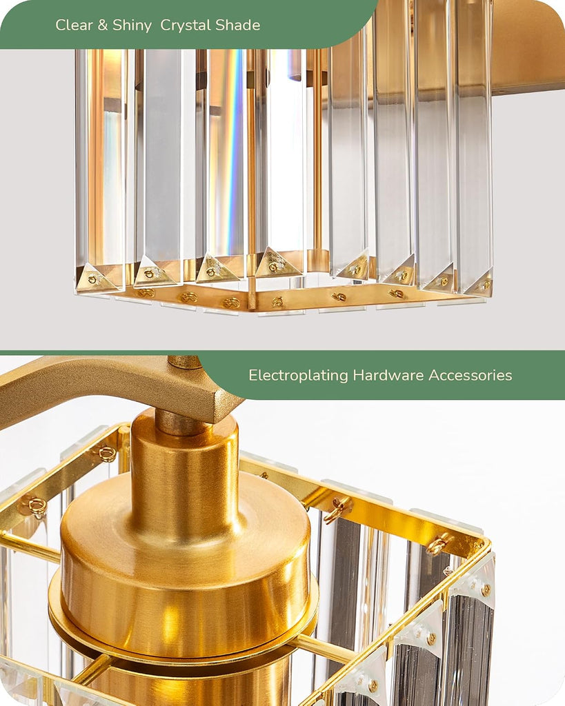 Modern Gold Crystal Wall Sconces Set of 2, Bathroom Vanity Lights | Hardwired, 1-Light, Standard E26 Base, Up Down