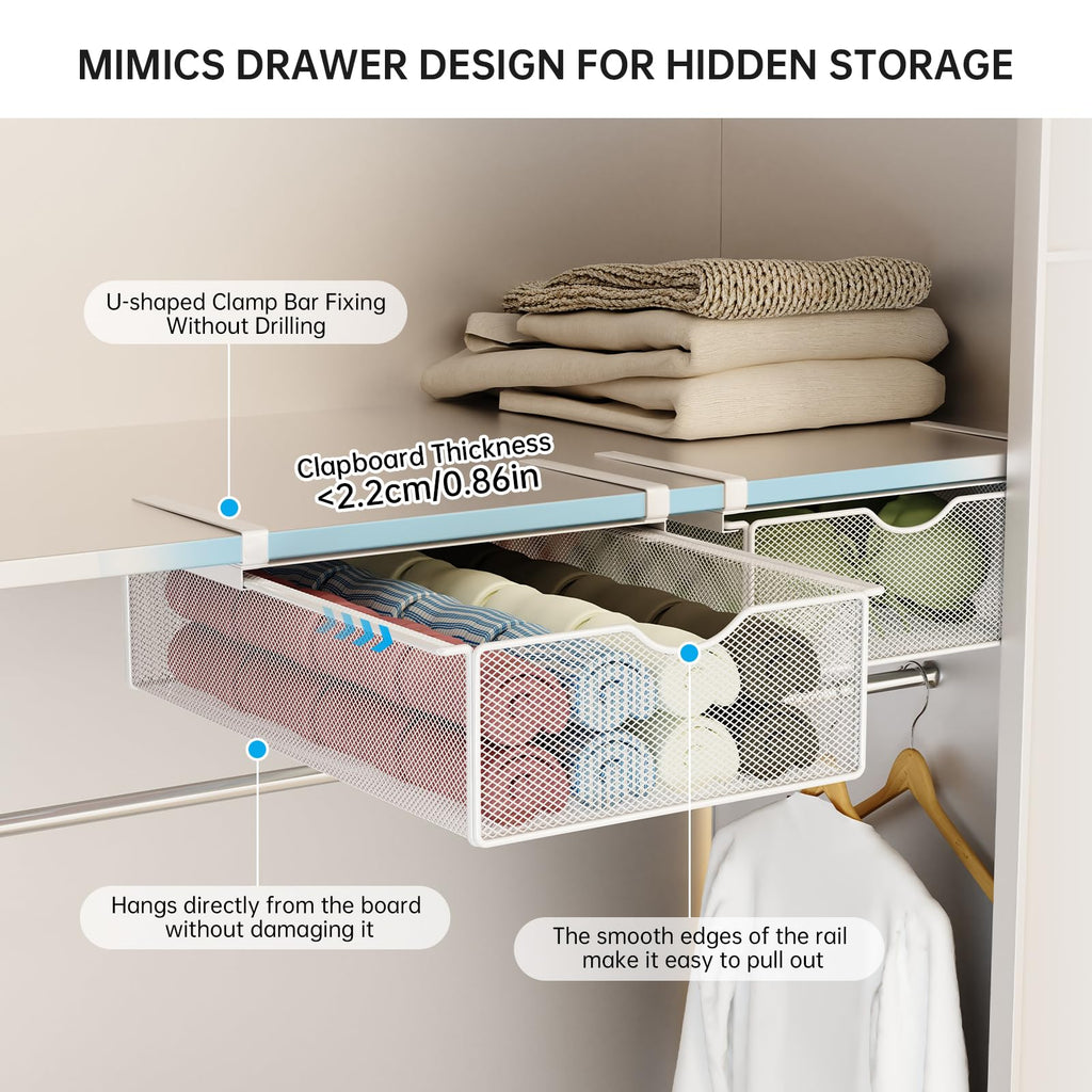 2 Pack Closet Pull-Out Baskets Organizer, White