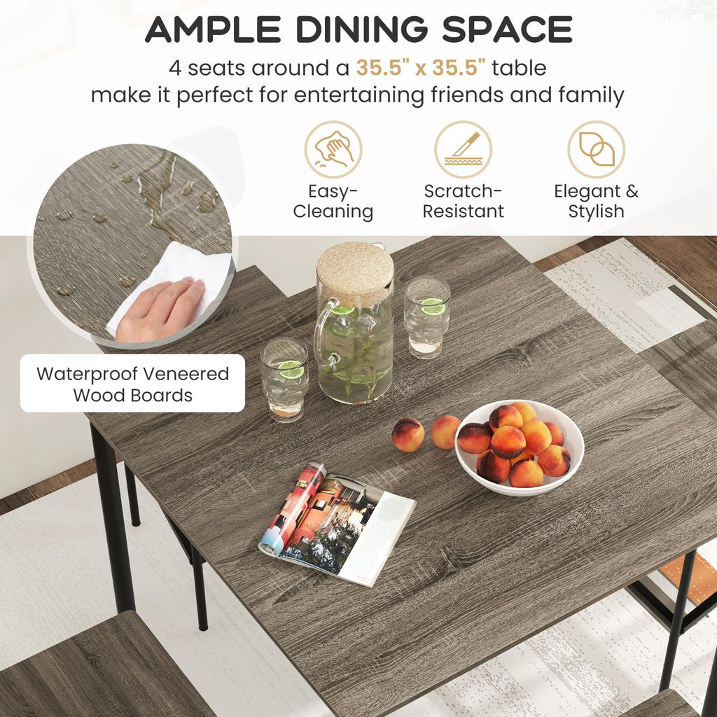 5-Piece Dining Table Set W/Counter Height Table & 4 Bar Stools, Modern Kitchen Dining Set W/Footrest & Backrest