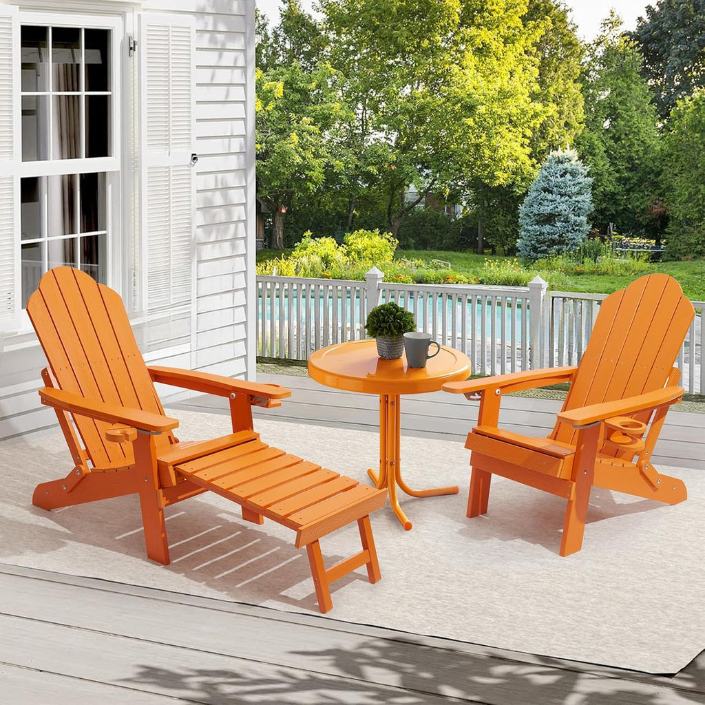 Ergonomic Adjustable Adirondack Chair with Ottoman Set of 2,Folding Adirondack Chair with 2 Cup Holder