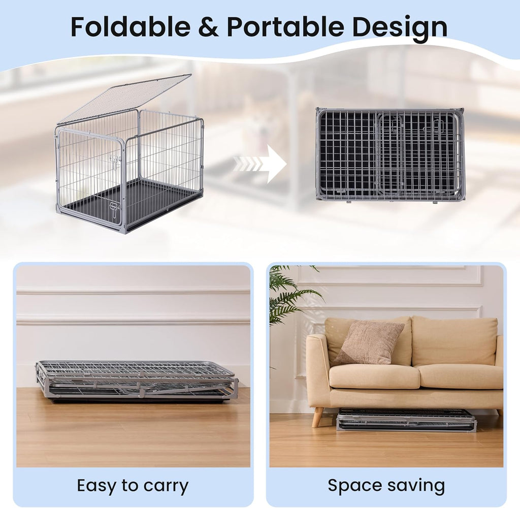 Collapsible Dog Crate for Medium Dogs - 36 inch Escape Proof Metal Dog Kennel with Double Door