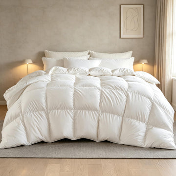 Goose Down Feather Fibers Comforter Super King, All-Season Duvet Insert Ultra-Soft Silk-SilentTM Fabric