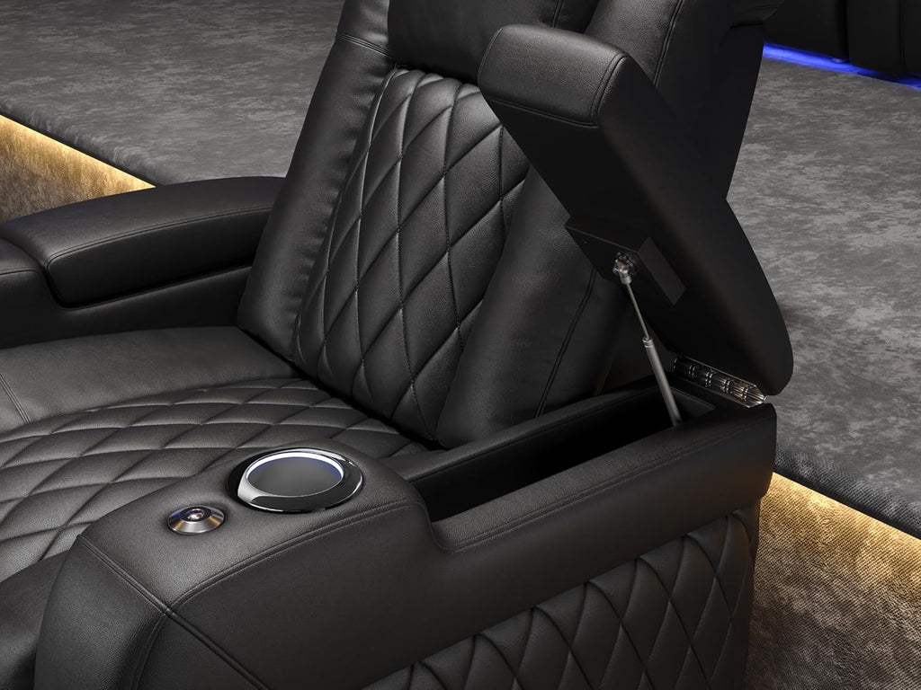 Tuscany Home Theater Seat - Nappa Leather Power Recliner with Cool Gel Memory Foam, USB-C/A Charging, RGB LED Lights
