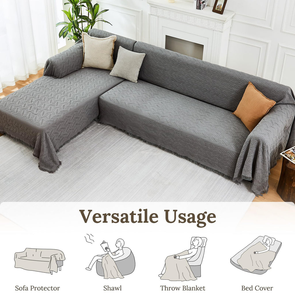2 Piece Sectional Couch Cover for L Shape Sofa Dark Grey XL