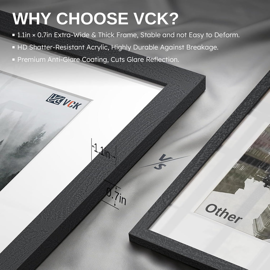 24x36 Frame 3 Pack, Black Solid Wood, 20x30 Mat, for Picture | Wide Border, Acid-Free Mat, 24x36 Poster Frame, Wall