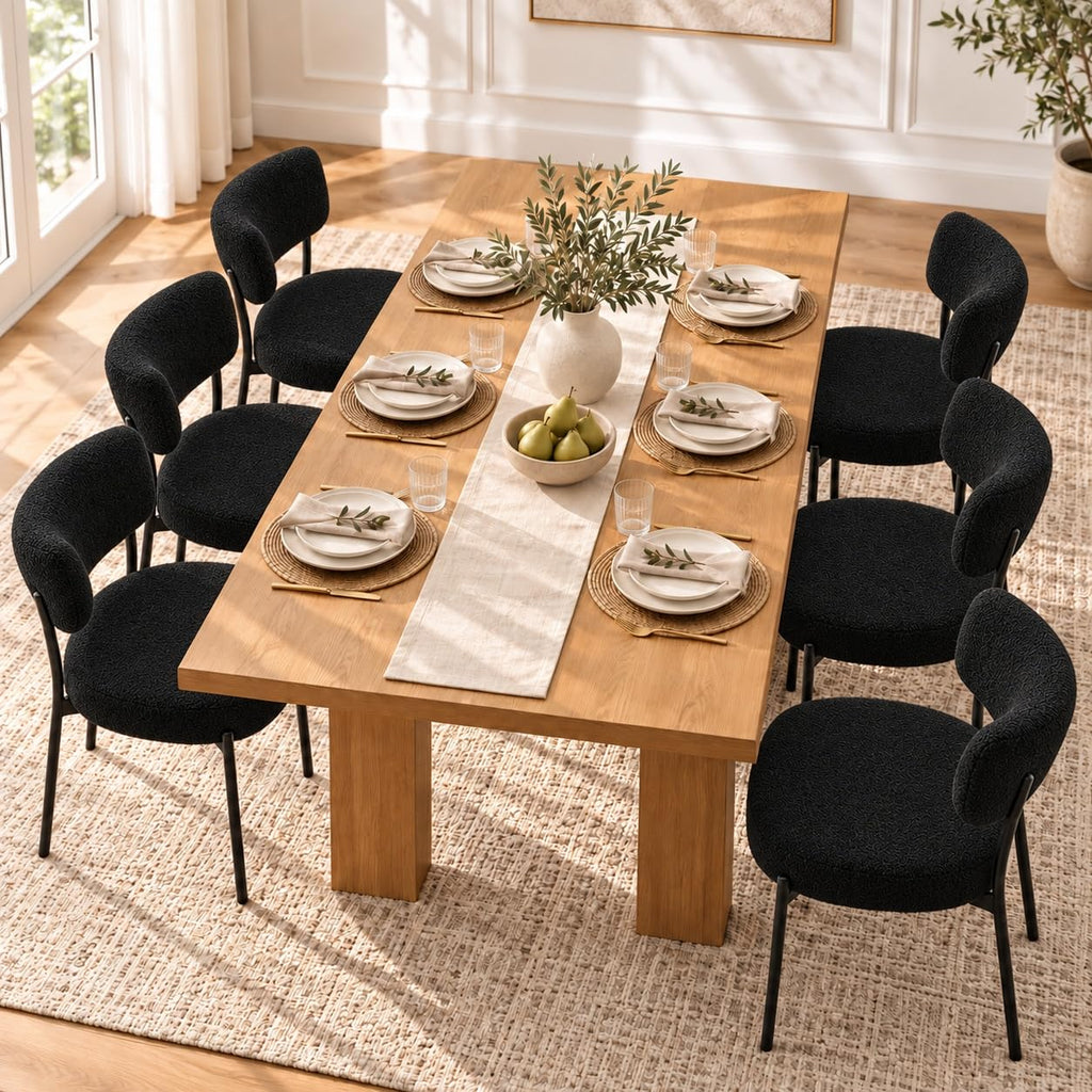 Boucle Dining Chairs Set of 4, White Mid Century Modern Kitchen Dining Room Chairs with Curved Backrest and Metal