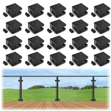 20 Pack Black Square Glass Clamp with Removable Bottom Support Plate, Heavy Duty Stainless Steel 45x45mm Flat Glass
