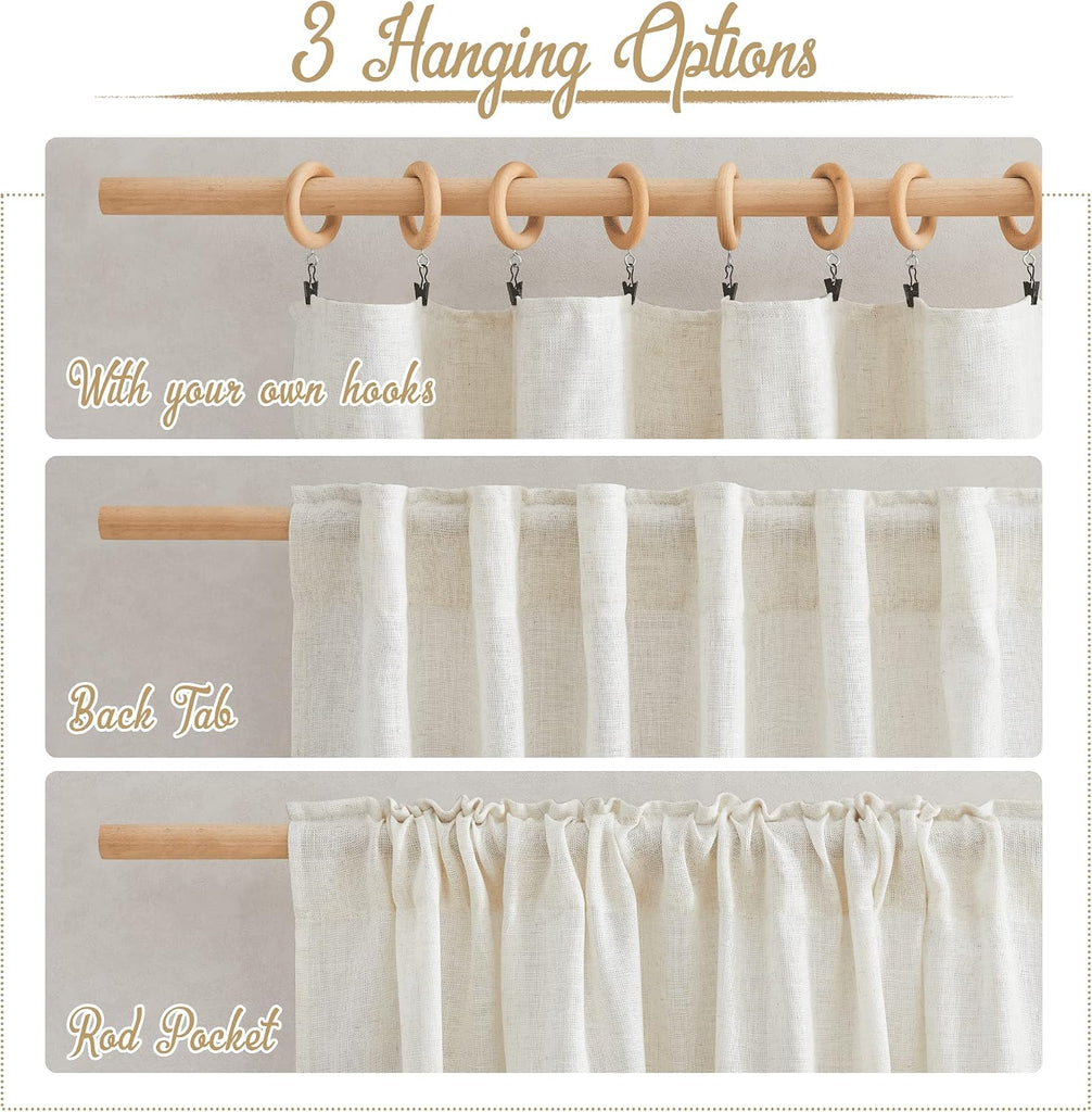Linen Curtains & Drapes 95 inch Length 2 Panels, Rod Pocket & Back Tab Linen Blend Semi Sheer Privacy with Light