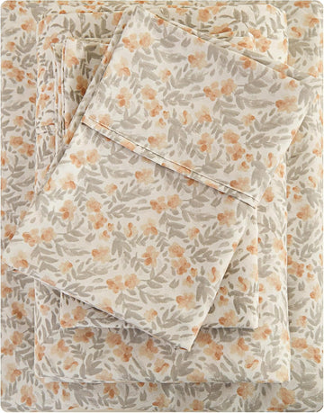 Floral Full Sheet Set - 4 Piece Vintage Light Orange Flower Patterned Bed Sheets - Soft, Breathable Microfiber Sheets