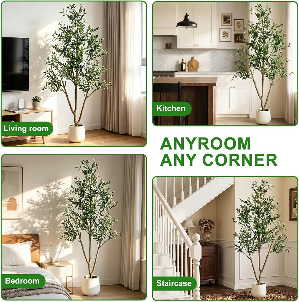 6FT Artificial Olive Tree Indoor with Lights & Planter, Realistic Faux Olive Trees with Lifelike Fruits Decor, Tall