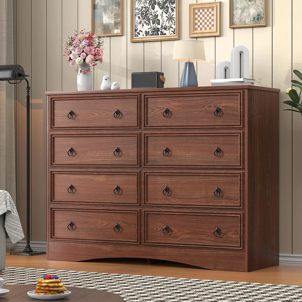 8 Drawer Dresser , Cherry Wood Chest of Drawers, Large Storage for Clothes, Vintage Design, 47.24W*15.75D* 39.4''H