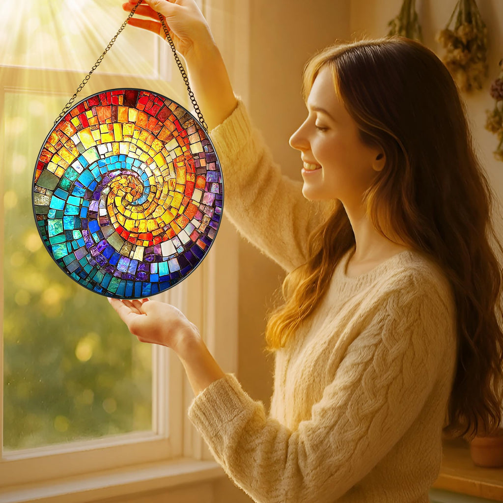 8'' Rainbow Spiral Suncatcher Ornament, Stained Glass Window Hanging, Sun Catchers for Windows Hanging Ornaments