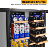 Wine and Beverage Refrigerator, 24 Inch Beverage Cooler Dual Zone with Glass Doo